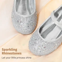 Girls’ Rhinestone Pearl Suede Ankle Strap Flats