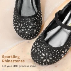 Girls’ Rhinestone Pearl Suede Ankle Strap Flats