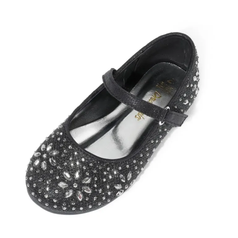 Girls’ Rhinestone Pearl Suede Ankle Strap Flats