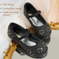 Girls’ Rhinestone Pearl Suede Ankle Strap Flats
