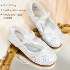 Girls’ Rhinestone Pearl Suede Ankle Strap Flats