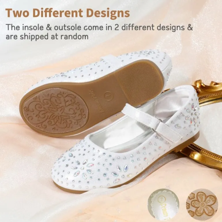 Girls’ Rhinestone Pearl Suede Ankle Strap Flats