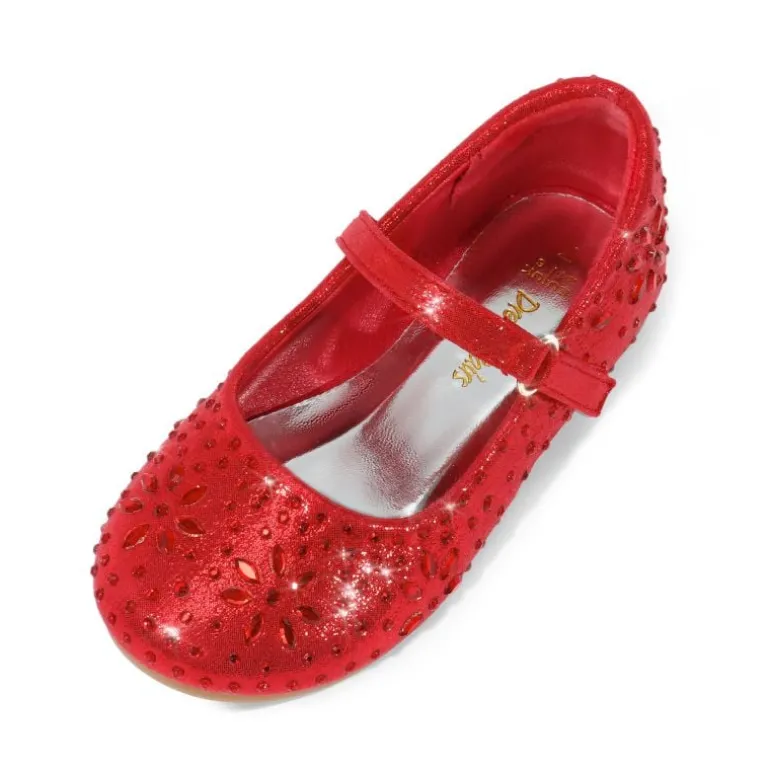 Girls’ Rhinestone Pearl Suede Ankle Strap Flats