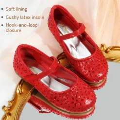 Girls’ Rhinestone Pearl Suede Ankle Strap Flats