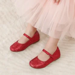 Girls’ Rhinestone Pearl Suede Ankle Strap Flats