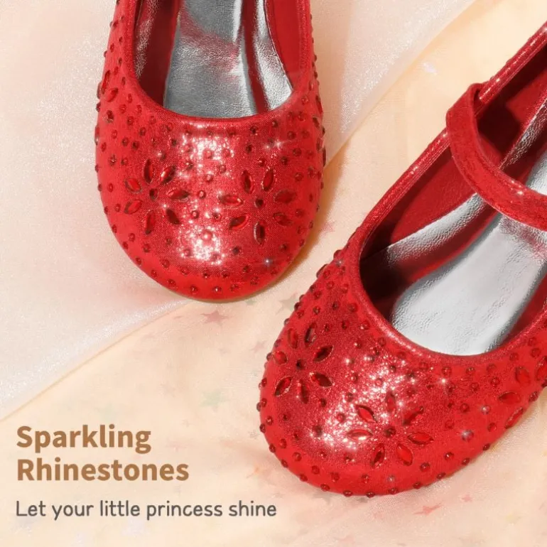 Girls’ Rhinestone Pearl Suede Ankle Strap Flats