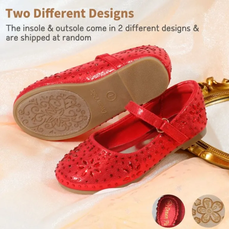Girls’ Rhinestone Pearl Suede Ankle Strap Flats