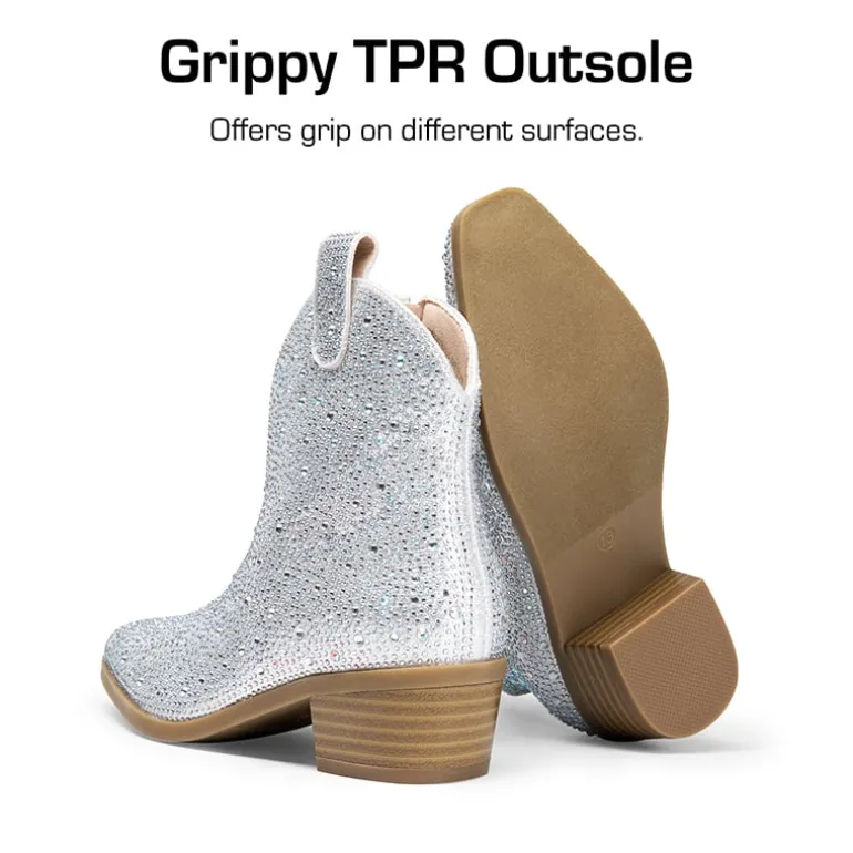 Girls’ Rhinestone Square-Toe Cowgirl Boots