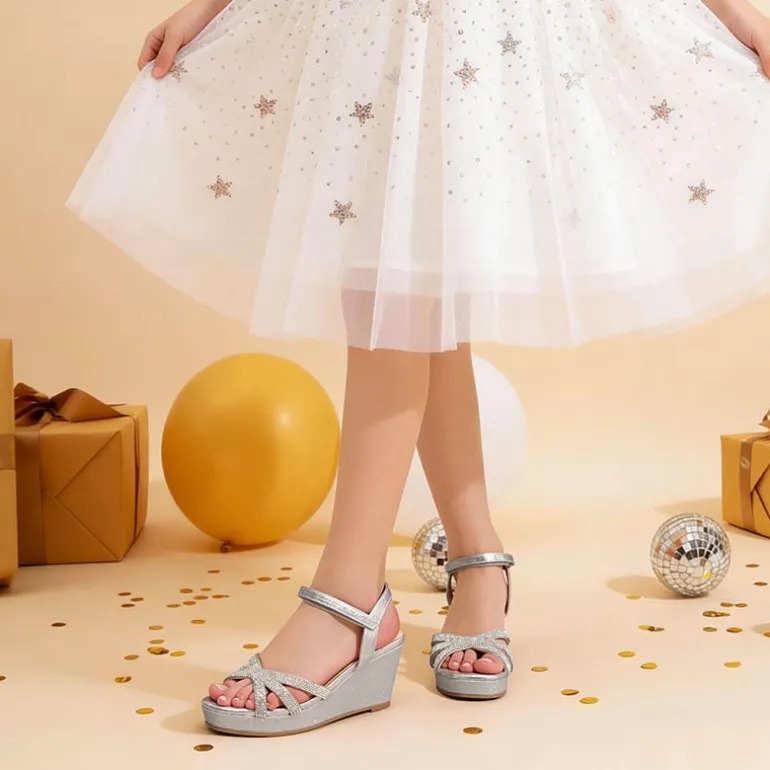 Girls Rhinestone Wedge Sandals
