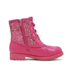 Girls Side Zipper Leather Glitter Boots
