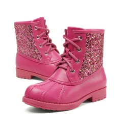 Girls Side Zipper Leather Glitter Boots