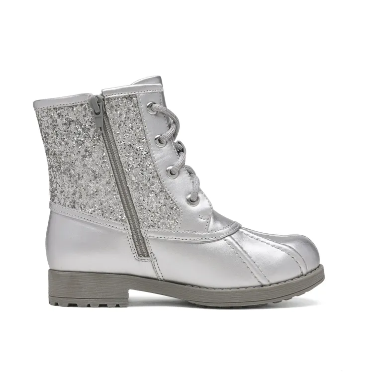 Girls Side Zipper Leather Glitter Boots