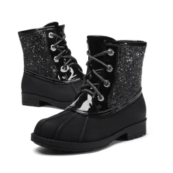 Girls Side Zipper Leather Glitter Boots