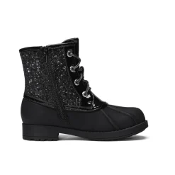 Girls Side Zipper Leather Glitter Boots