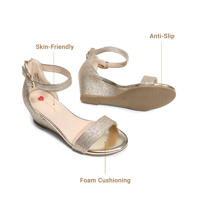 Girls’ Sparkly Wedge Sandals with Cushioned Heel