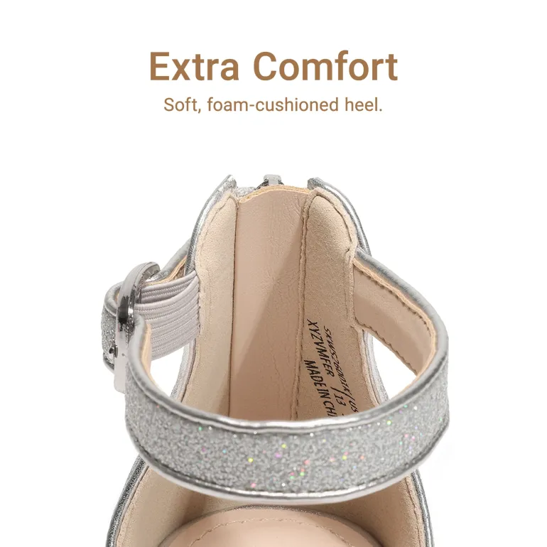 Girls’ Sparkly Wedge Sandals with Cushioned Heel