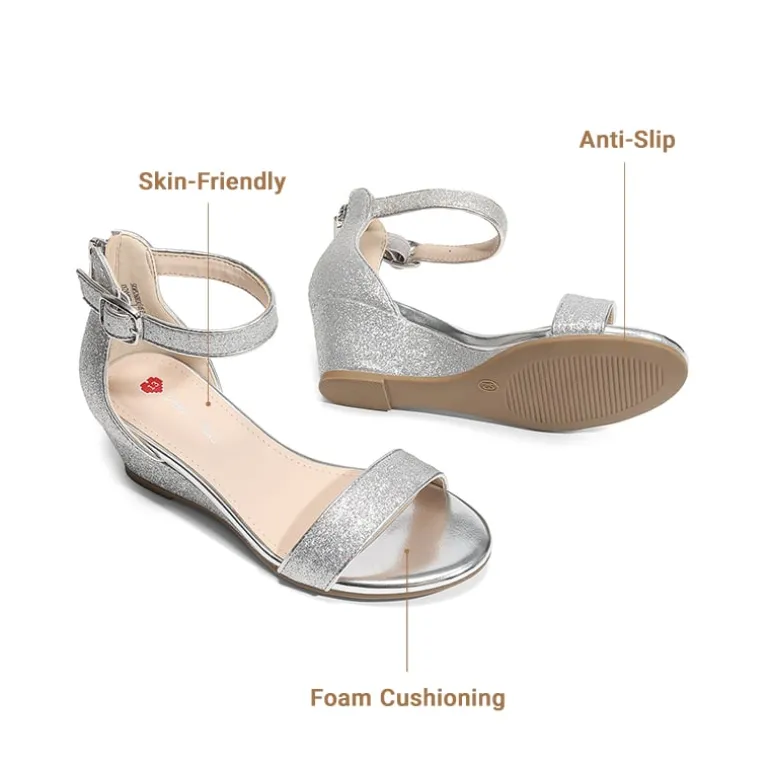 Girls’ Sparkly Wedge Sandals with Cushioned Heel