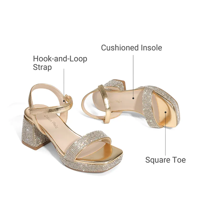 Girls’ Square Toe Block Heel Dress Sandals