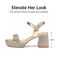 Girls’ Square Toe Block Heel Dress Sandals
