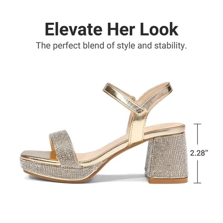 Girls’ Square Toe Block Heel Dress Sandals