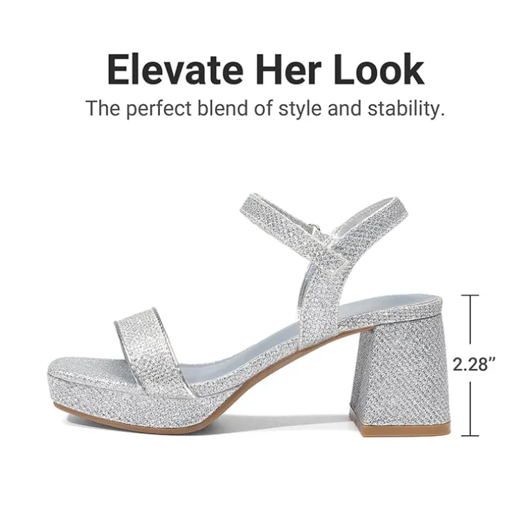 Girls’ Square Toe Block Heel Dress Sandals