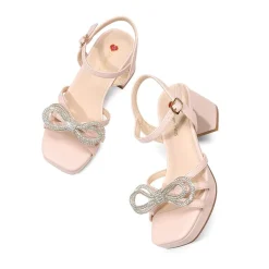 Girls’ Square Toe Dress Heels with Sparkling Bow