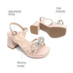 Girls’ Square Toe Dress Heels with Sparkling Bow