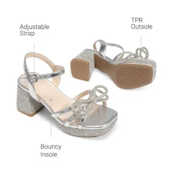 Girls’ Square Toe Dress Heels with Sparkling Bow