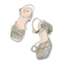 Girls’ Square Toe Dress Heels with Sparkling Bow