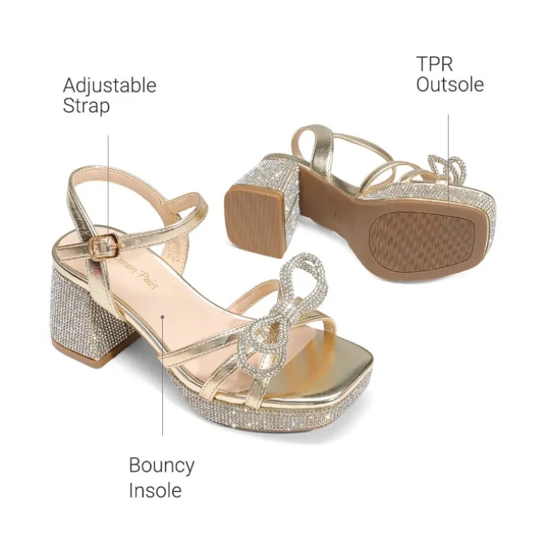 Girls’ Square Toe Dress Heels with Sparkling Bow