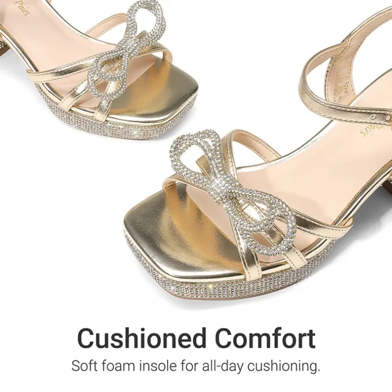 Girls’ Square Toe Dress Heels with Sparkling Bow