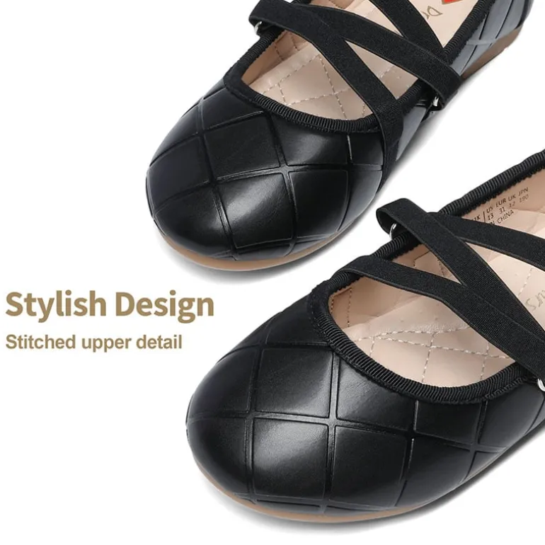 Girls Stitched Detail Elastic Crossover Straps Flats