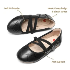 Girls Stitched Detail Elastic Crossover Straps Flats