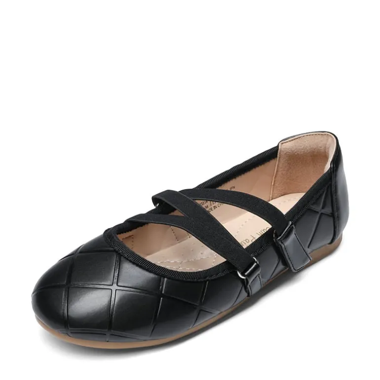 Girls Stitched Detail Elastic Crossover Straps Flats