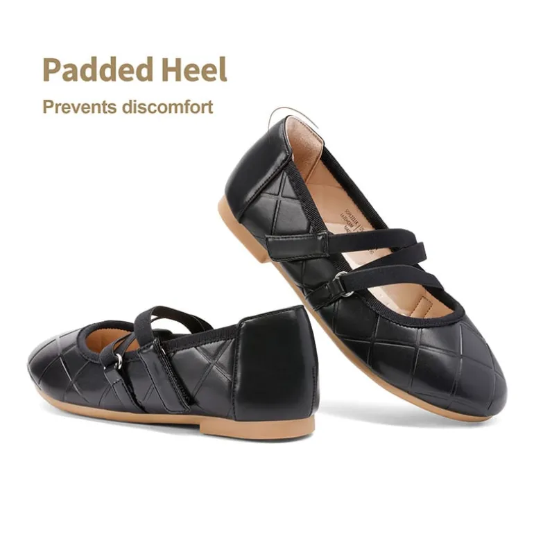 Girls Stitched Detail Elastic Crossover Straps Flats