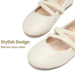 Girls Stitched Detail Elastic Crossover Straps Flats