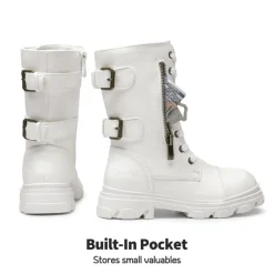 Girls Vegan Leather Combat Ankle Boots
