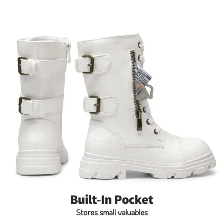 Girls Vegan Leather Combat Ankle Boots