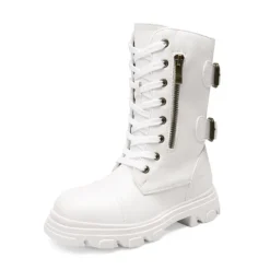 Girls Vegan Leather Combat Ankle Boots