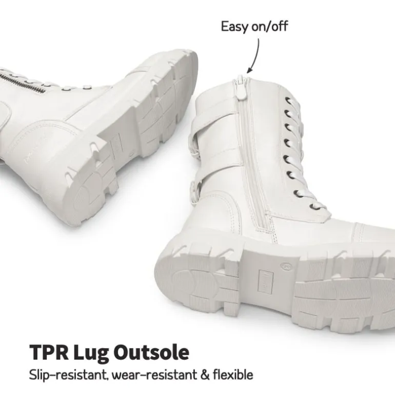 Girls Vegan Leather Combat Ankle Boots