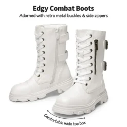 Girls Vegan Leather Combat Ankle Boots