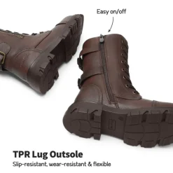 Girls Vegan Leather Combat Ankle Boots