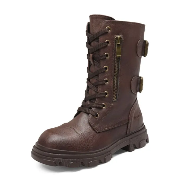 Girls Vegan Leather Combat Ankle Boots