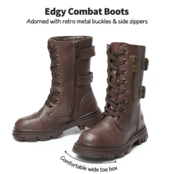 Girls Vegan Leather Combat Ankle Boots