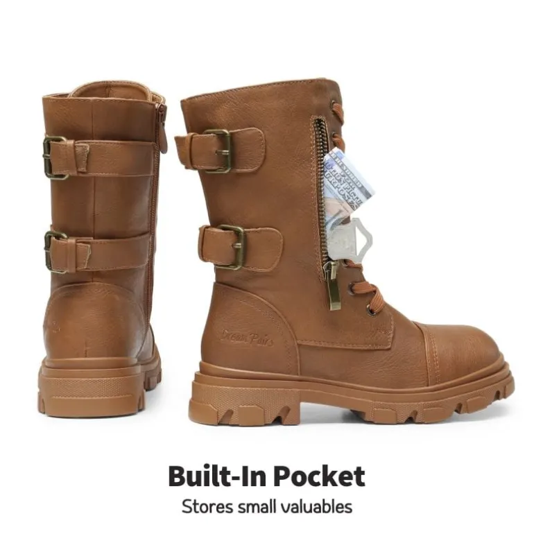 Girls Vegan Leather Combat Ankle Boots