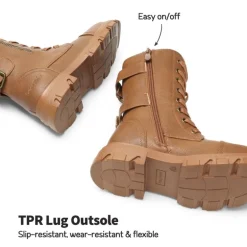 Girls Vegan Leather Combat Ankle Boots