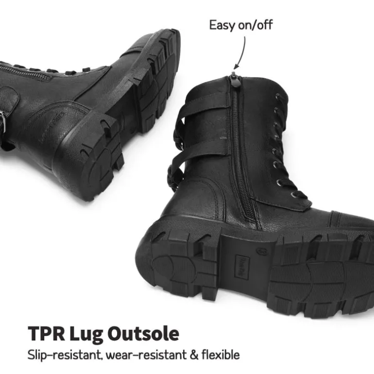 Girls Vegan Leather Combat Ankle Boots