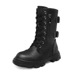 Girls Vegan Leather Combat Ankle Boots