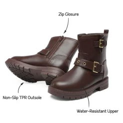 Girls Water-Resistant Zipper Ankle Boots