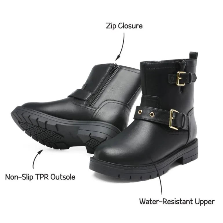 Girls Water-Resistant Zipper Ankle Boots